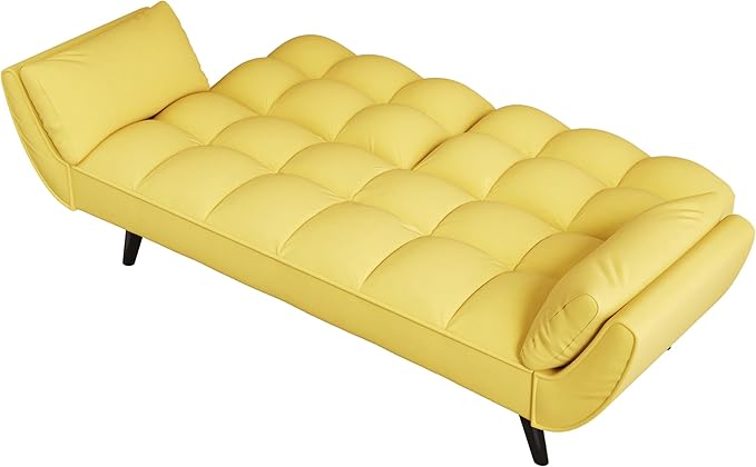Olela Futon Sofa Bed Convertible Sleeper Couch 74 W Modern Velvet Loveseat with Adjustable Backrests and Solid Wood Legs for Living Room Bedroom Small Space (Yellow)
