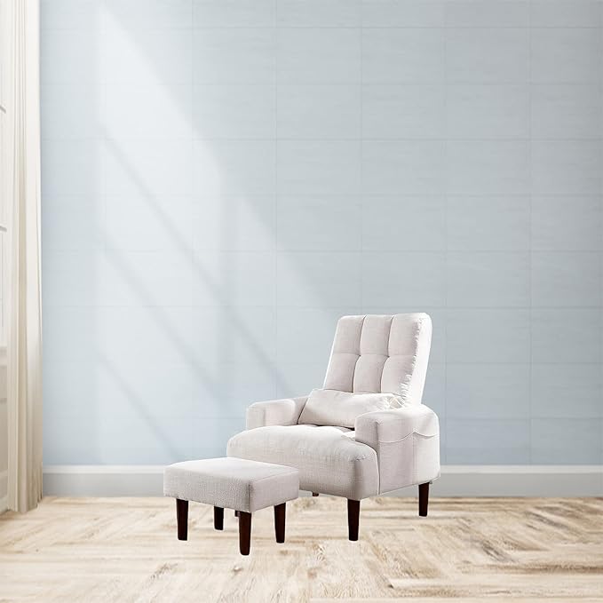 Redde Boo Modern Design Living Room Cream White Recliner Soft Cozy Sofa Chair with Ottoman