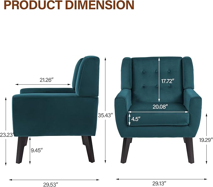 Lumibee Accent Chair Modern Velevet Armchair for Living Room Comfy Upholstered Arm Chair Tufted for Indoor Bedroom Office Room (Blue Velvet)