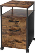 GLigeT Filing Cabinet Industrial Style Mobile File Cabinet on Wheels with 2 Drawers Open Shelf for A4 Letter Size Hanging File Folders File Storage Cabinets