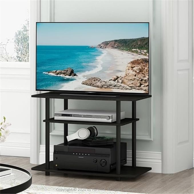 Furinno Turn-N-Tube No Tools 3-Tier Entertainment Center TV Stand for TV up to 32 Inch Plastic Round Tubes Espresso/black
