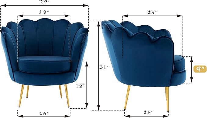 DAGONHIL Mid Century Modern Upholstered Accent ChairRetro Leisure Velvet Single Sofa with Golden Metal Legs for Living Room/Bedroom(Navy Blue)