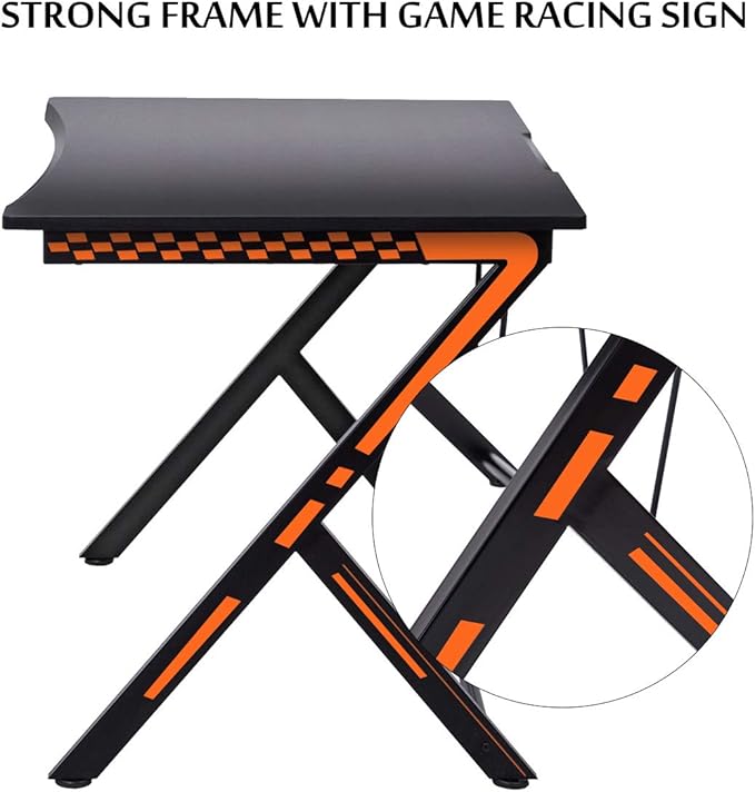 POWERSTONE Gaming Desk 46” Gaming Computer Desk - Racing Style PC Gamer Desk Large Office Writing Workstation Black Home Table