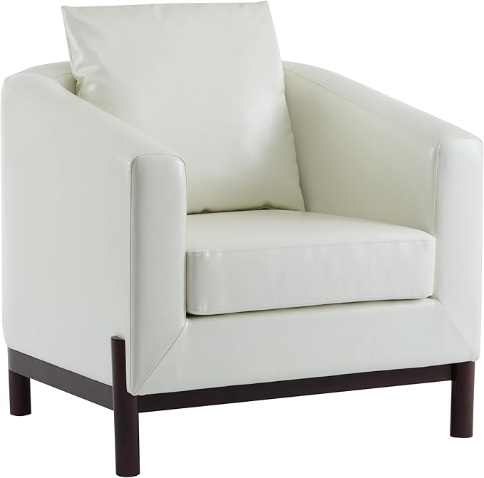Christopher Knight Home Upholstered Club Chair Comft Accent Chair Soft Armchair Reading Single Sofa with Wood Legs Barrel Lounge Chair for Living Room Bedroom Home Rest 33.5 x33.5x31.5 White