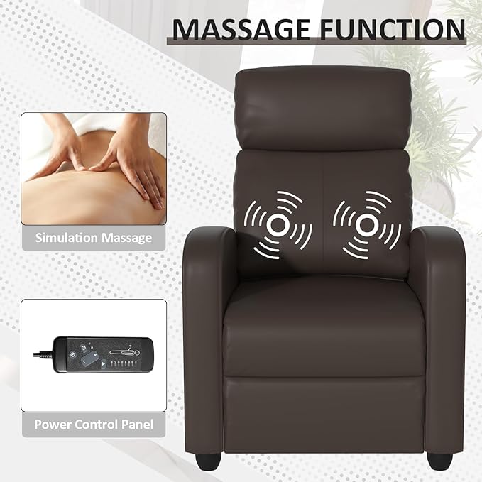 MKDLUFEI Massage Recliner Chair Single Sofa Chair with Remote Control Adult Chair Recliner Living Room Recliners with Pu Leather Push Back Backrest Brown
