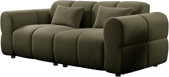 80 Modern Sofa Couch Comfy Deep Seat Lambswool Cloud Sofa Upholstered 3-Seater Boucle Couch Oversized Loveseat for Living Room Bedroom Office Apartment(Green)