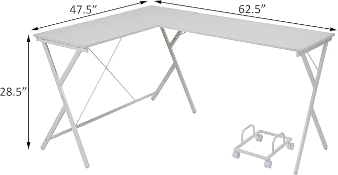 Home Office Desk White L-Shaped Computer Desk with CPU Holder