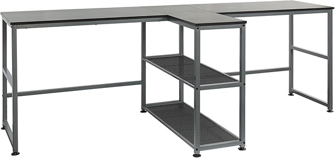 83 Two Person Computer Desk with 2 Storage Shelves Double Desk Workstation with Book Shelf Long Desk Table for Home Office Black