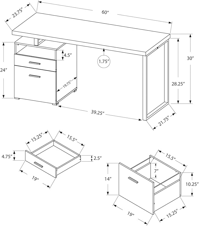 Computer Desk Home Office Laptop Left Right Set up Storage Drawers 60 l Work Brown Laminate Grey Metal Contemporary Modern