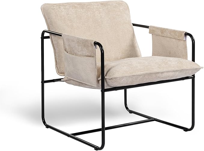 Modern Accent Chair Comfortable Living Room Chairs with Armrests Lounge Chair with Metal Frame Chenille Upholstered Bedroom Reading Chair