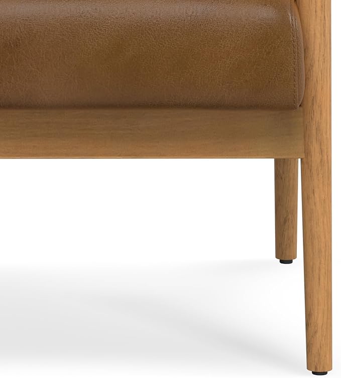 SIMPLIHOME Paloma Accent Chair - 22 inch Wide Upholstered Genuine Leather Contemporary Arm Chair with Solid Wood Frame in Caramel Brown for Living Room or Bedroom Seating Fully Assembled