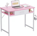 Pamray 32 Inch Small Computer Desk with Drawer and Shelves Simple Study Work Table for Bedroom Pink