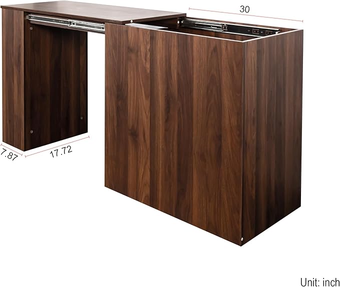Merax Home Office Desk with Extendable Table Computer Desk with Drawers and Hidden Storage Space Writing Desk Workstation for Office Dorm Apartment Walnut