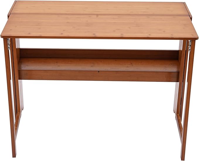Bamboo Folding Desk Laptop Desk Writing Desk with Storage Shelf Vanity Table Small Computer Table Space Saving Workstation for Home Office