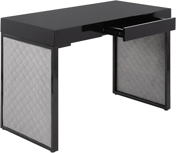 LumiSource Drift Upholstered Desk Home Office Desk Computer Desk with Drawers Black Desk Small Desk for Bedroom Gaming Desk Contemporary Desk