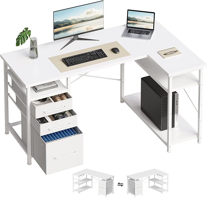 47 Computer Desk with Drawers Desks for Bedrooms Writing Desk with Storage Work Desk for Small Space White