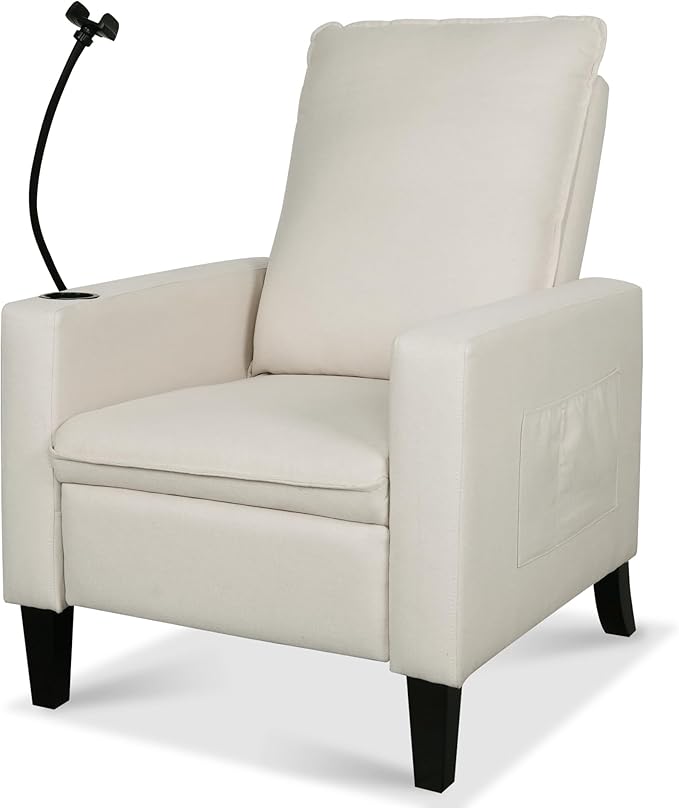 Adjustable Recliner Chairs for Adults Fabric Push Back Recliner with Cup Holder and Phone Holder for Living Room and Bedroom (Beige)
