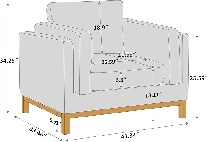 VANOMi 41.34 Oversized Accent Chair Upholstered Armchair with Solid Wood Legs Living Room Chairs with Wide Armrest Pads Reading Chair for Bedrooms Apartments Living Rooms Offices（Curry）