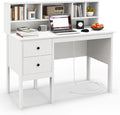 LDAILY Modern Home Office Desk with Hutch Office Desk with USB Charging Ports and Power Outlets Computer Desk with 5 Storage Cubbies and 2 Drawers Writing Study Desk for Bedroom (White)