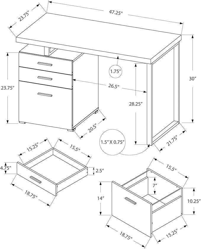 Computer Desk Home Office Laptop Left Right Set-up Storage Drawers 48 l Work Beige Laminate Black Metal Contemporary Modern
