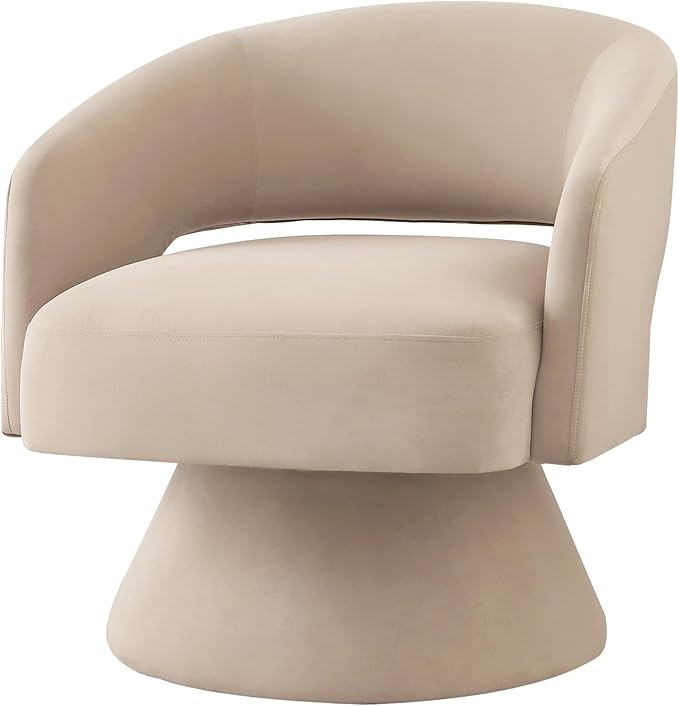 Swivel Barrel Chair Velvet Round Upholstered Accent ChairsLounge Chair with Open Backrest 360 Degree Comfy Single Sofa Dresser Chair for Living Room Hotel Bedroom Office (Beige)