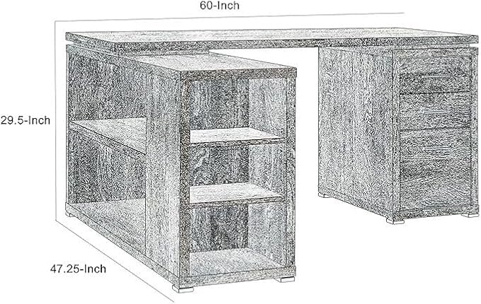 Charm Style Gray Wooden Office Desk 47.25 x 60 x 29.5 Combining Style and Functionality for Study or Home Office Setup