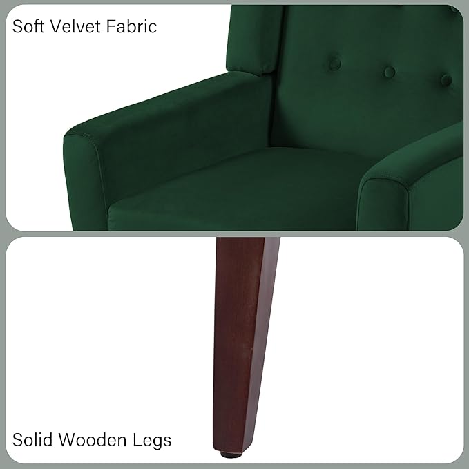 Accent Chair Modern Velvet Arm Chair for Living Room Bedroom Comfy High-Resilient Sponge Reading Chair for Small Spaces （Velvet Retro Green Set of 2