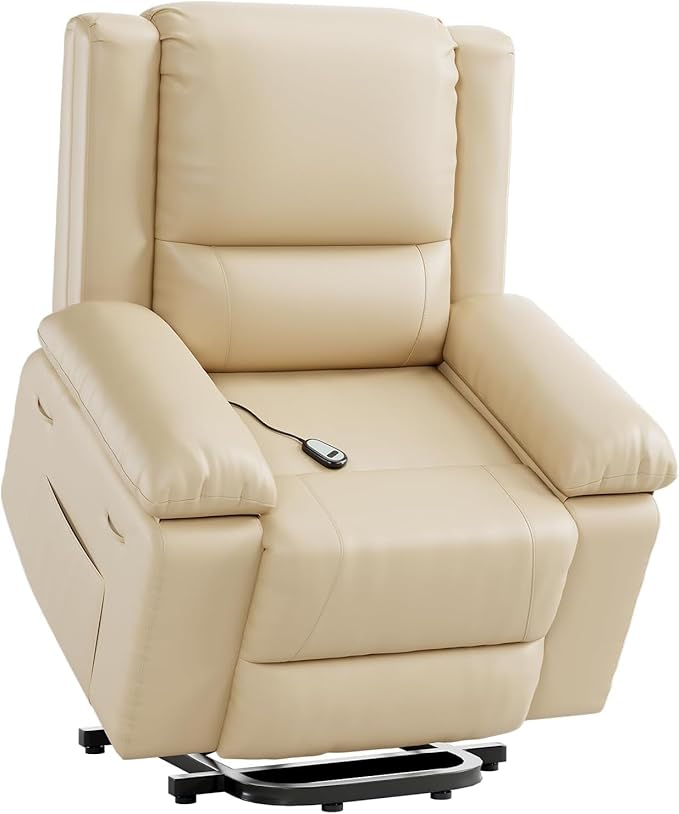 PU Leather Power Lift Recliner Chair for Elderly160°Adjustable Electric Reclining Sofa with Massage and Heat for Living Room/BedroomCream