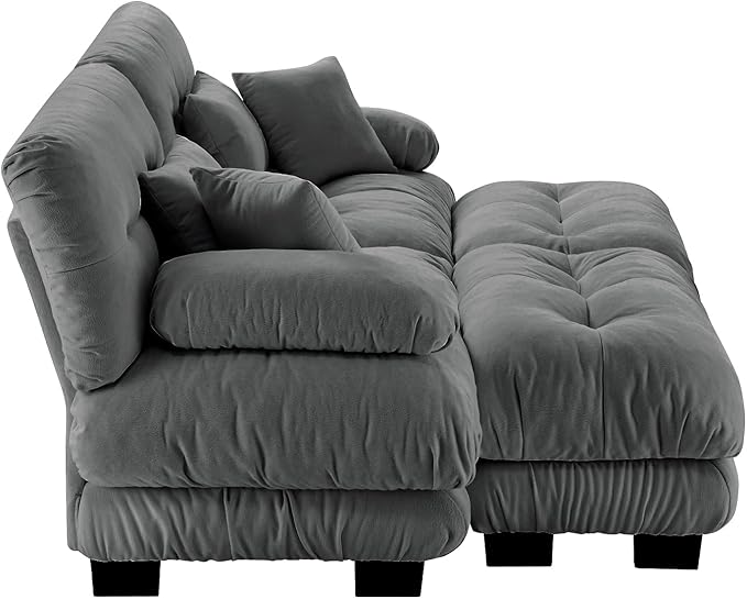 Modular Sectional Sofa Bed Chenille Comfy Cloud Couch with 2 Ottomans Sleeper Daybed with 2 Lumbar Pillows and 2 Throw Pillows Couches for Living Room (Gray 2 Seat + 2 Ottoman)