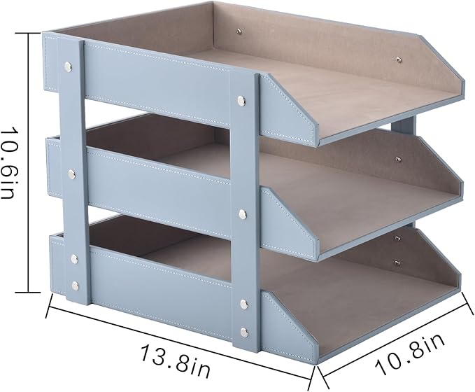 Leather Desk Organize Holder3-Layer Stackable Letter TrayUsed to Store documentsFoldersStationeryMagazinesPaperand Other Home Office SuppliesDesk File Rack (Grey)