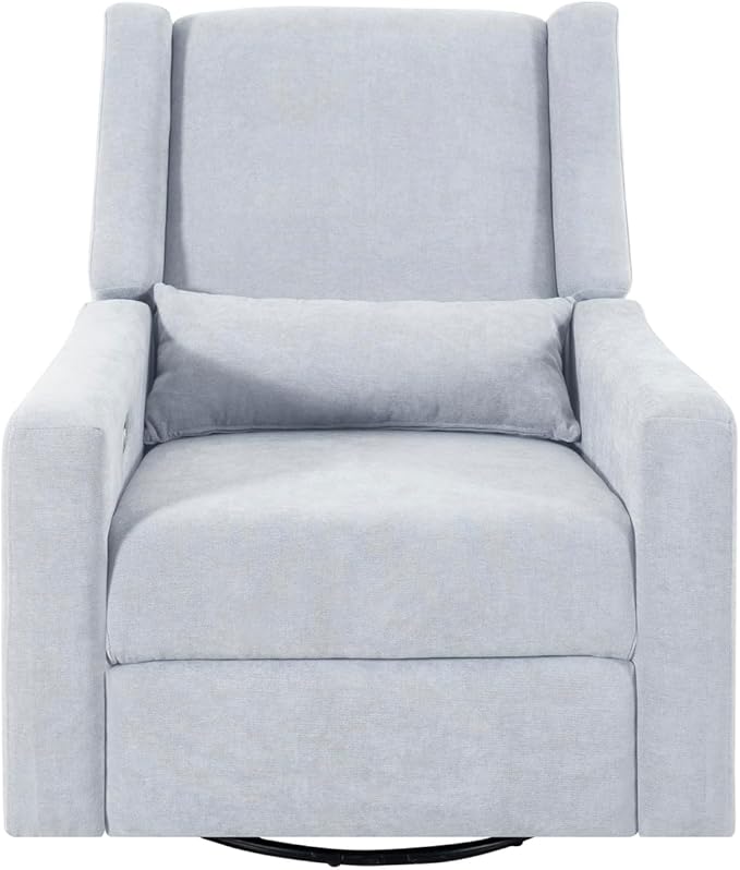 Naomi Home Tanya Luxury Motion Recliner Chair Light Gray – Plush Upholstered Glider Rocker with USB Charging Swivel and Lumbar Support for Nursery Comfort 275 lbs Capacity