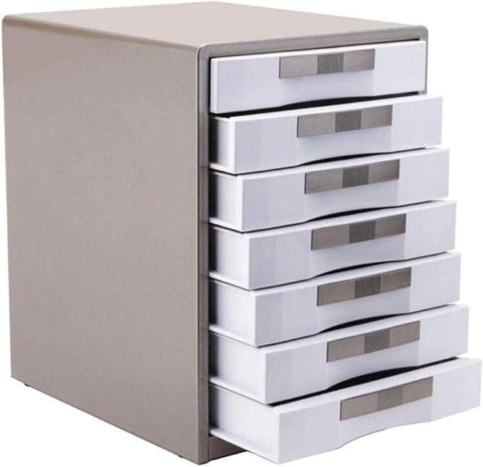 Home Seven Layer Metal Desktop File Cabinet with Lock Data Cabinet Drawer Storage Cabinet (Gold 30x35x41cm)