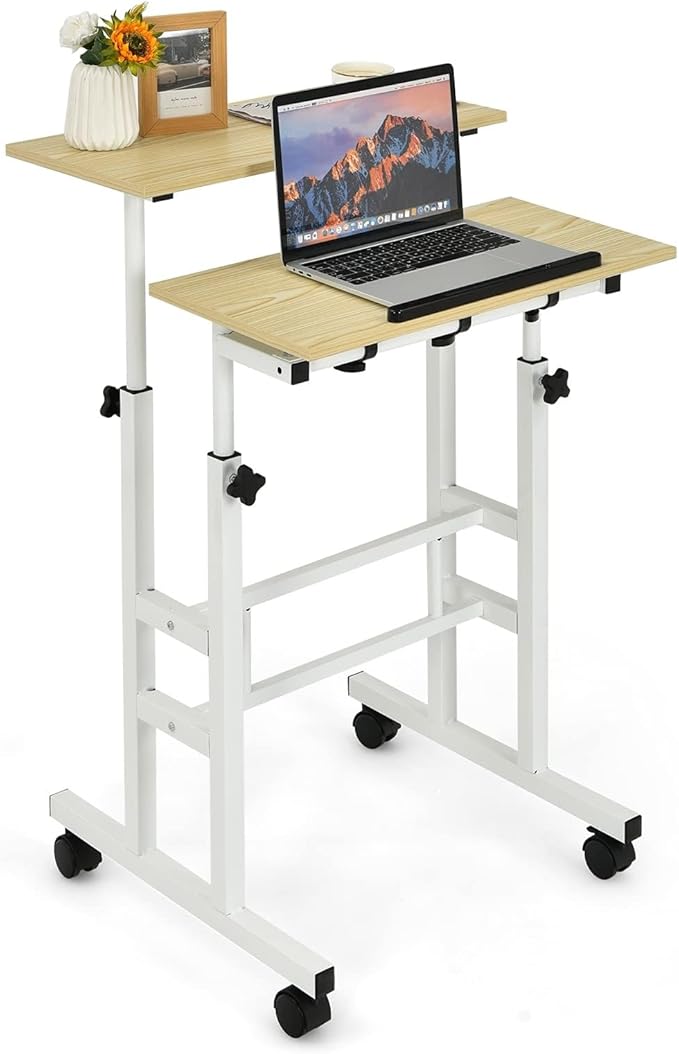 Standing Desk Height Adjustable Sit-Stand Desk with Tilting Top Mobile Workstation for Home &amp Office (Natural)