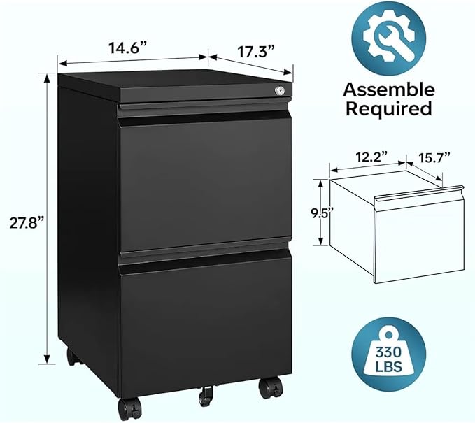 Mobile File Cabinets 2 Drawer On Wheels Home Office Mobile Under Desk with Lock Vertical Files Drawers for Legal/Letter/A4 Filing Cabinets
