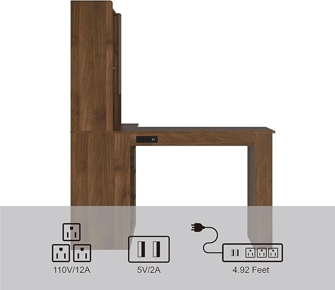 Merax Home Office Desks with Drawers BookcaseL Shaped Modern Wooden Gaming Computer Table for Work Study WritingLeft Side Corner DeskWood