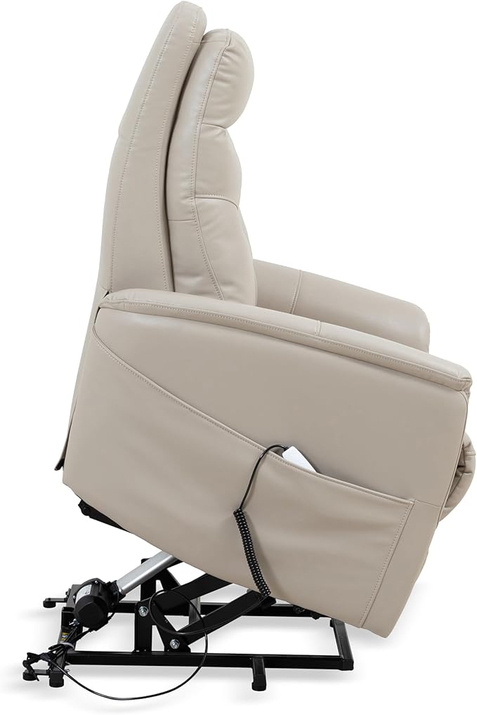 Parker Living Gemini - Softy Ivory Power Lift Recliner Chair with Articulating Headrest 90% Polyester 10% PU Upholstery Electric Recliner for Living Room Bedroom