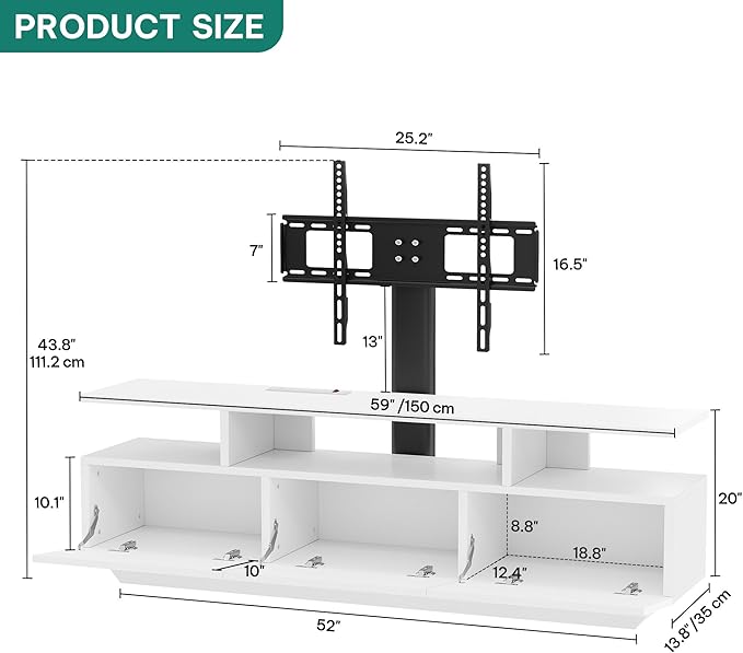 YITAHOME Modern TV Stand with Mount Entertainment Center with Power Outlet for 65 inch TVs LED Lights TV Console with Storage for Living Room White