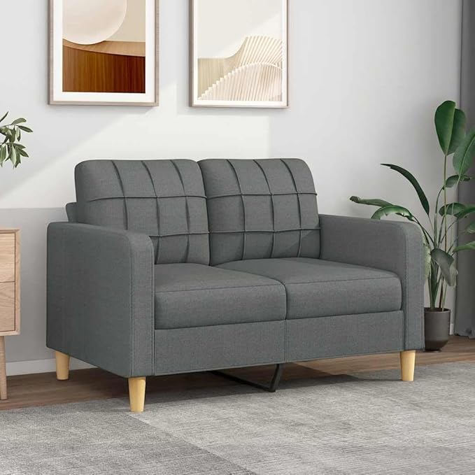vidaXL Dark Gray 2-Seater Sofa with Polyester Fabric Metal Frame and Comfortable Padding - Compact Design for Modern Home Styles