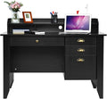Catrimown Computer Desk with Drawers and Hutch Vintage Wood Home Office Desk Writing Study Teens Student Desk PC Laptop Table for Small Spaces Black