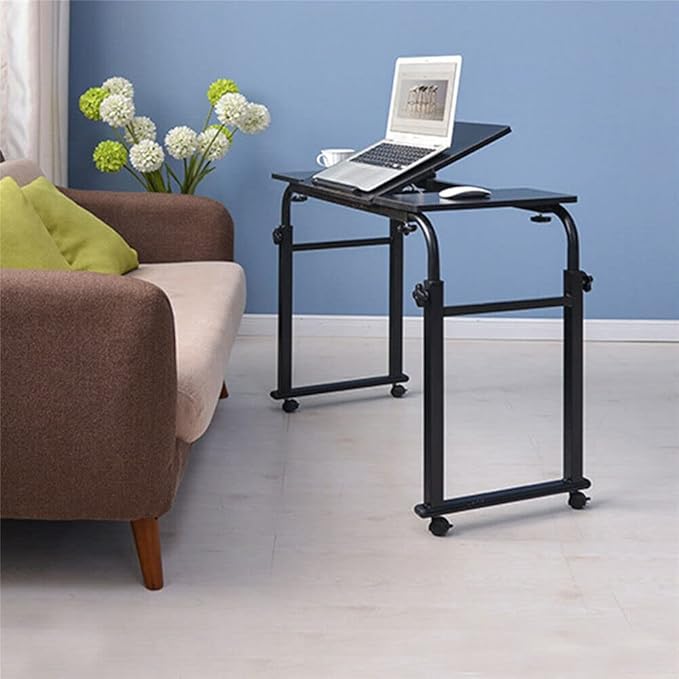 71in Cross-Bed Computer Desk with Wheels &amp Adjustable Height &amp Length &amp Side Storage Shelf Overbed Standing Table Laptop Desk Cart Cross Bed Rolling Desk for Home Office