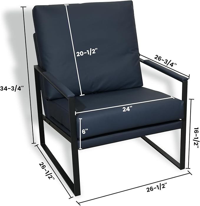 CONSDAN StoneCreek Accent Chair Modern Armchair with Metal Frame Leather Single Sofa Chair with Thick Padded Backrest Upholstered Lounge Chair for Living Room Bedroom Ocean Mist Blue
