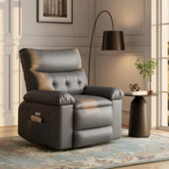 Oversized Swivel Recliner Chair for Adults 400LB Capacity Manual Recliner with 1.5X Plush Cushion 3-Position PU Leather Lounge &amp Nursery Recliner for Living Room &amp Bedroom