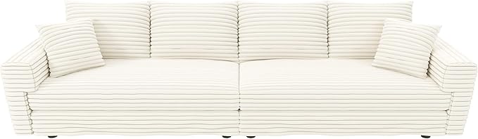 Ball &amp Cast 4 Seater Cloud Sectional Couch102.4 Modern Modular Sectional Sofa with Deep Seat &amp PillowsPlush Corduroy Comfy Convertible Sofa Couches for Living RoomBeige