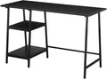 Pemberly Row Modern Trestle Wood Metal Desk Black Wood Grain Finish 47 in x 20 in x 29.25 in Particle Board and Powder Coated Metal Removable Shelves Home Office Workstation Desk