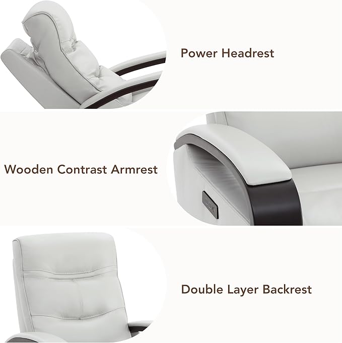 CHITA Genuine Leather Power Swivel Glider Rocker Recliner FSC Certified Mid Century Modern Recliner Chair for Adults Adjustable Power Headrest for Nursery and Living Room Creamy Grey