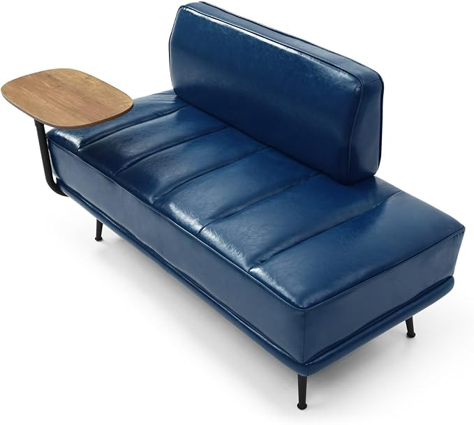 55 Modern Faux Leather Loveseat with 360° Swivel Side Table Mid-Century Tufted 2-Seater Sofa Bench for Living Room Entryway with Metal Legs and Backrest