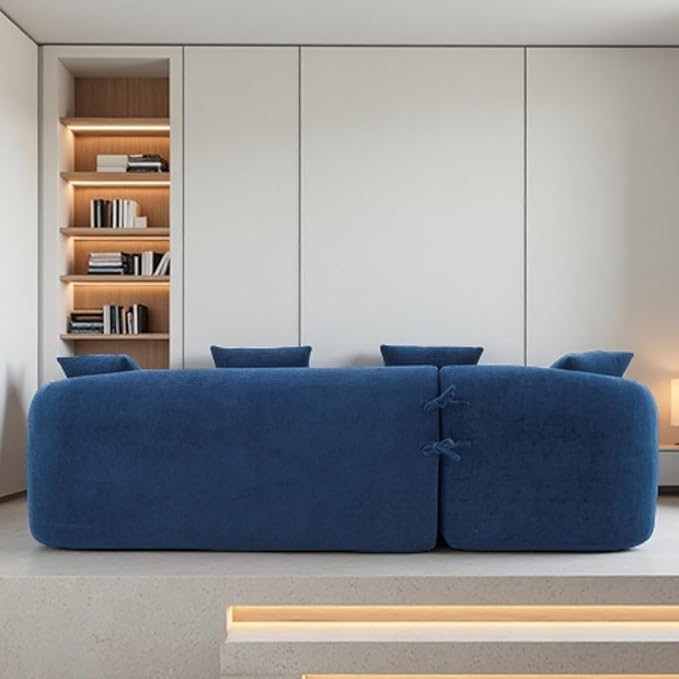 98.8 Curved Sectional Sofa with ChaiseL-Shape Sofa Lounge ChaiseBoneless Couch L Shape for Living RoomWood Grain Chenille FabricNo Installation Requirement