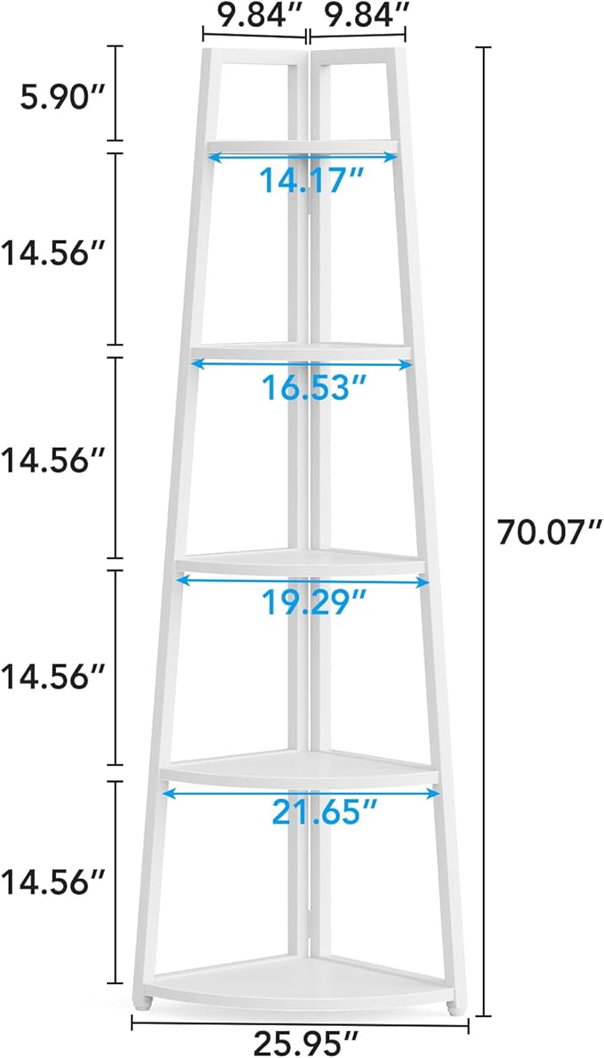 LITTLE TREE 5 Tier Tall Corner Shelf 70 Inch Corner Bookshelf Bookcase for Small Space