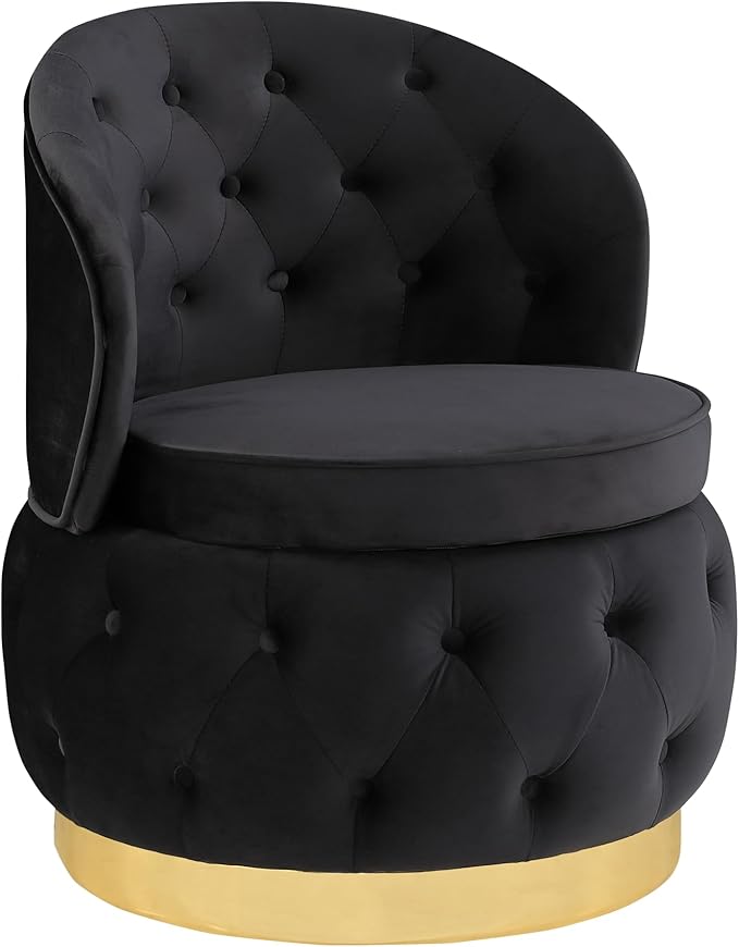 Hidden Storage Chair 360° Rotating Decorative Bucket Chair Modern Small Bedroom Living Room Office Waiting Room Velvet Sofa Black