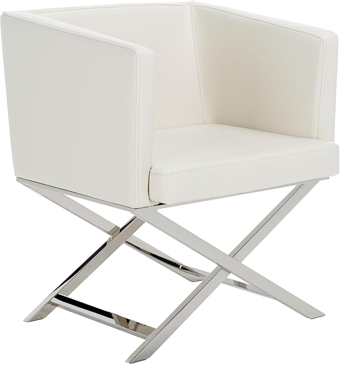 Safavieh Home Collection Celine White and Chrome Modern Glam Bonded Leather Cross Leg Chair